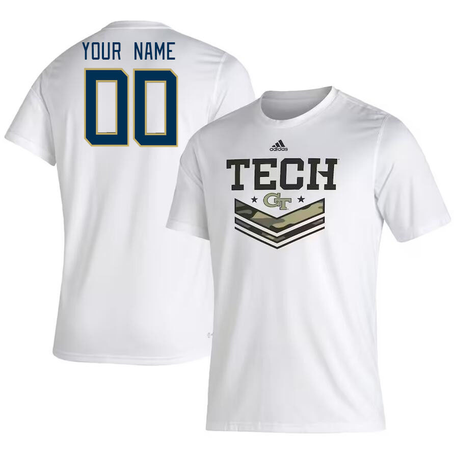 Custom Georgia Tech Yellow Jacket Name And Number College Tshirt-White - Click Image to Close